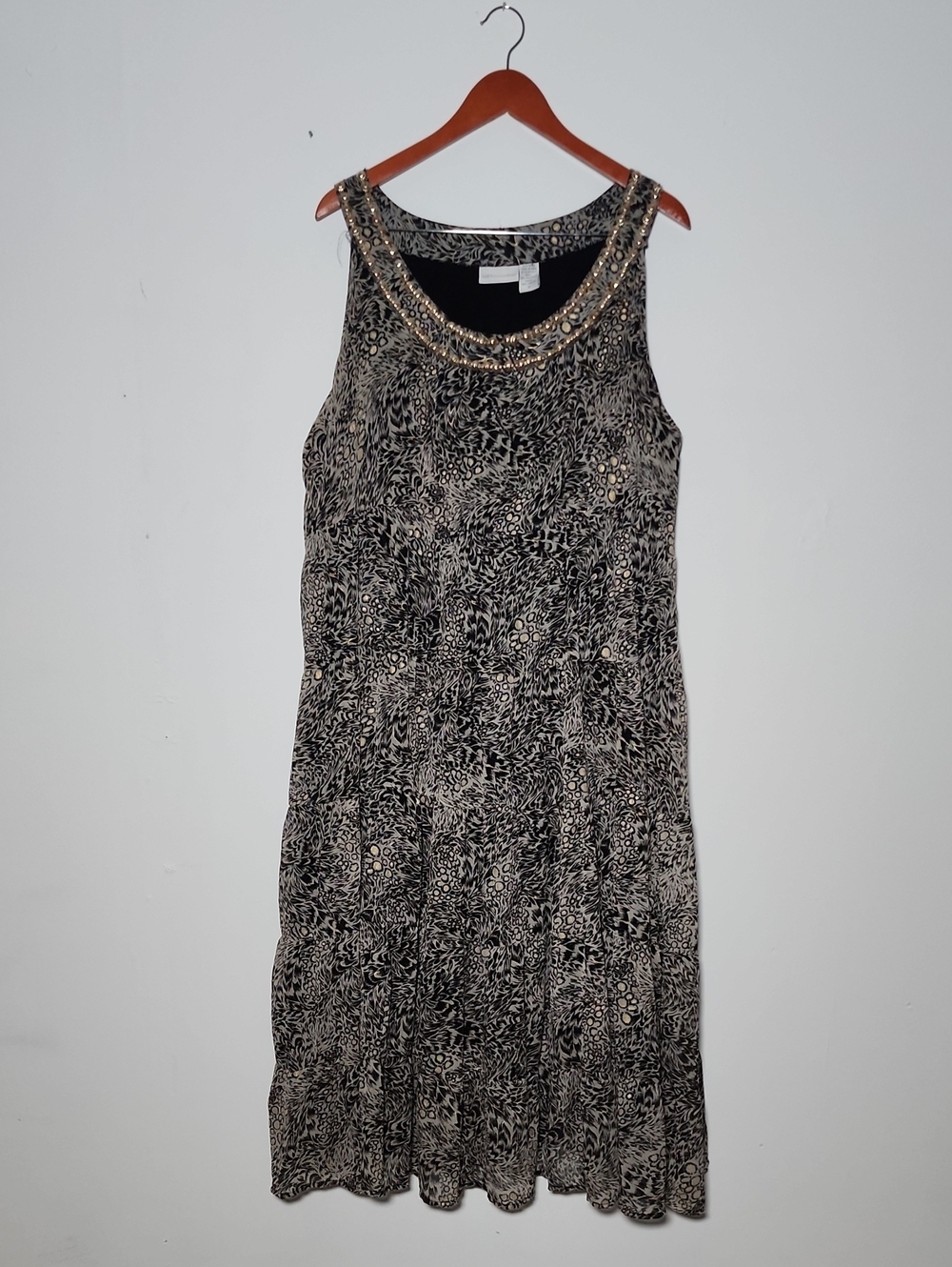 Soft Surroundings Black and Cream Beaded Scoop-Neck Midi Dress